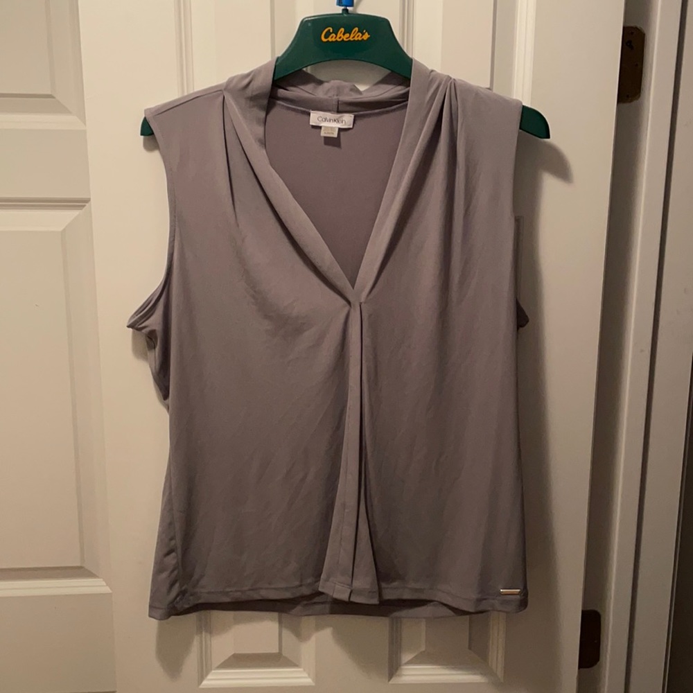 Calvin Klein Sleeveless Blouse Grey XL Barely Worn